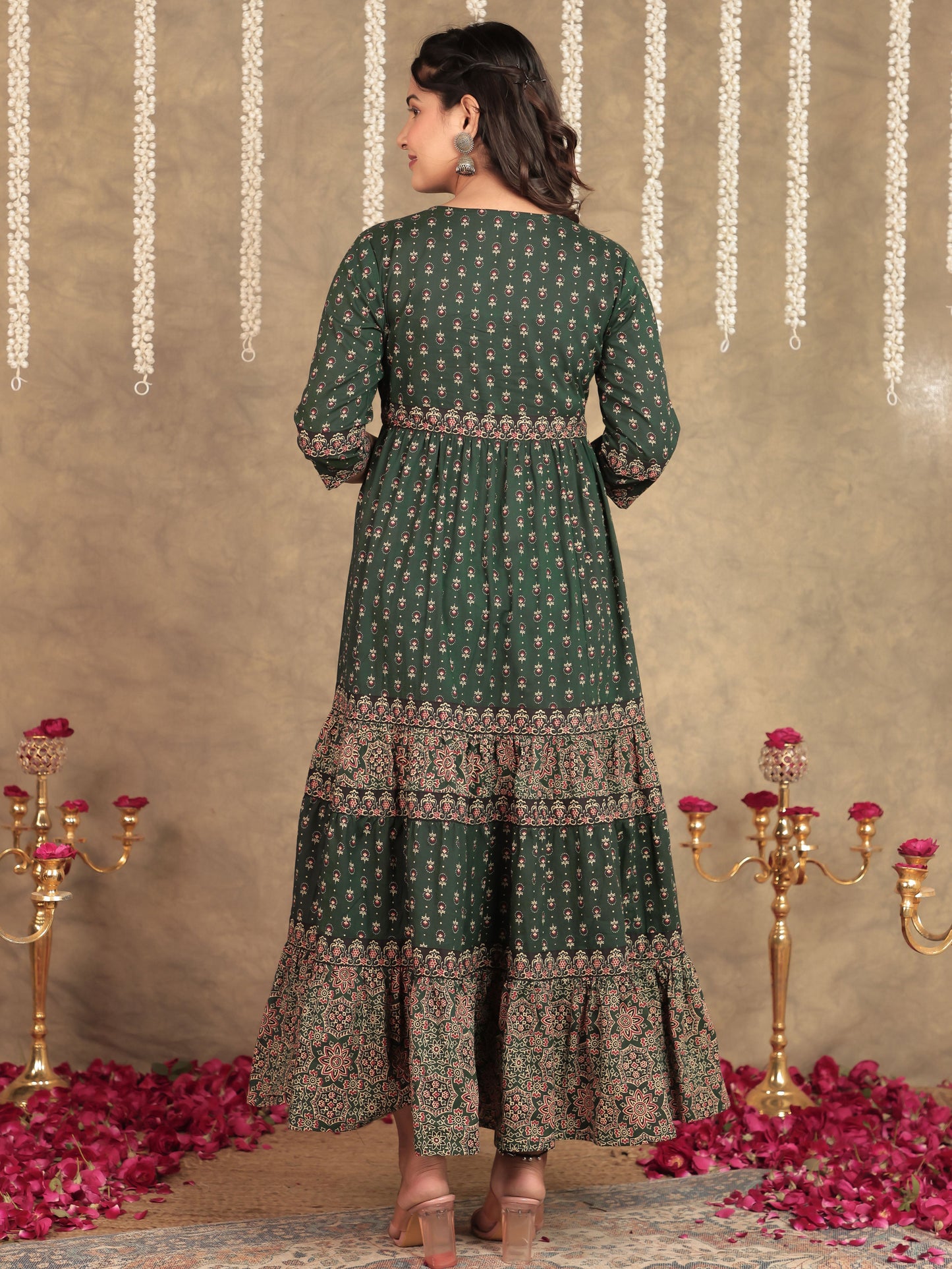 Soft Cotton Block Print A-line Green Dress From Aramya 2