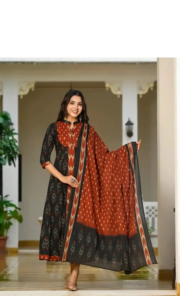 Anarkali Kurti With Bottom And Dupatta, Hevy Hand Work On Yog.
