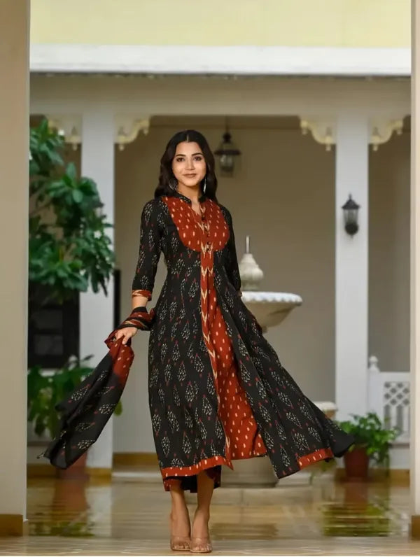 Anarkali Kurti With Bottom And Dupatta, Hevy Hand Work On Yog.