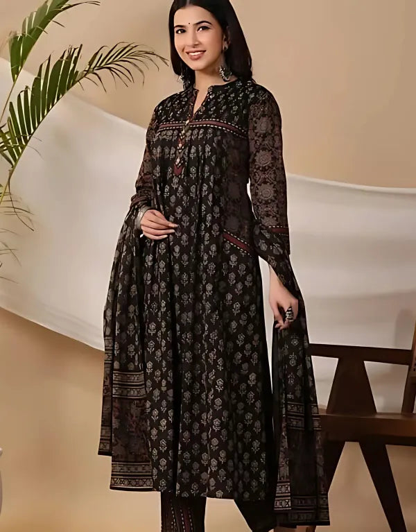 Black_Pure_Cotton_Ajrakh_Ethnic_Kurta_Set_For_Woman_Girls