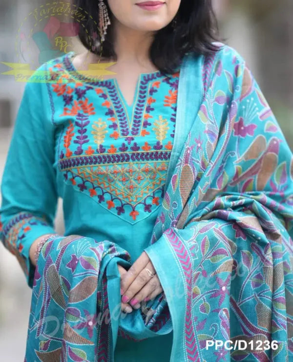Elegant_Blue_Cotton_Embroidered_Kurta_Set_with_Khaddar_Silk_Dupatta