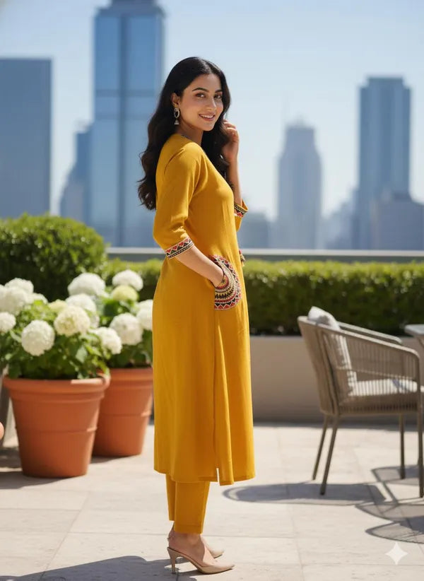 Stylish Embroiderd Kurti With Pant Suit Set