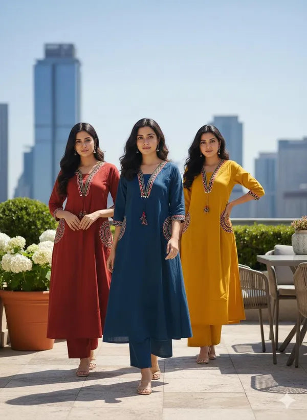 Stylish Embroiderd Kurti With Pant Suit Set