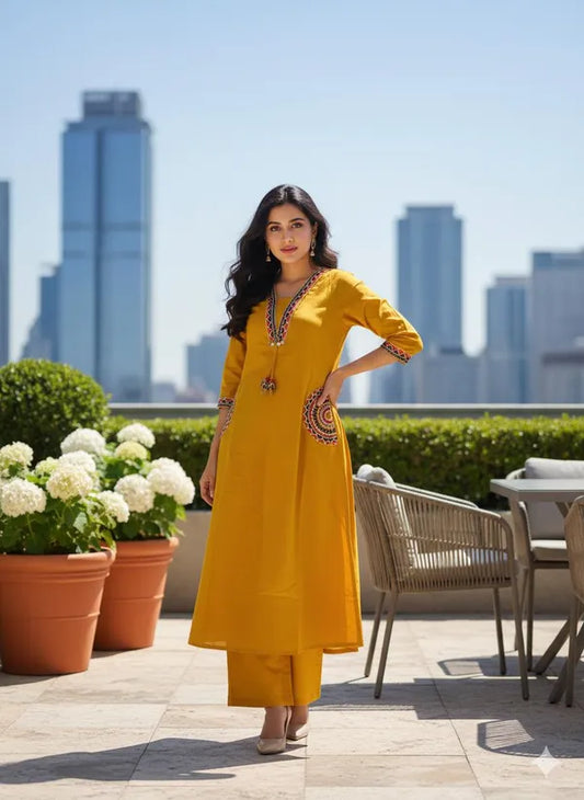 Stylish Embroiderd Kurti With Pant Suit Set