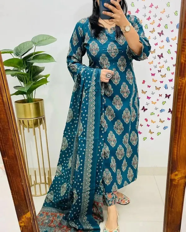 Stylish Hand Work Kurti With Pant And Dupatta Set