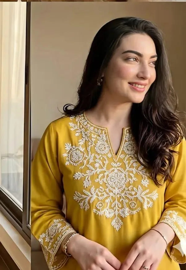 Stylish Havy Embroidery Kurti With Pant Set