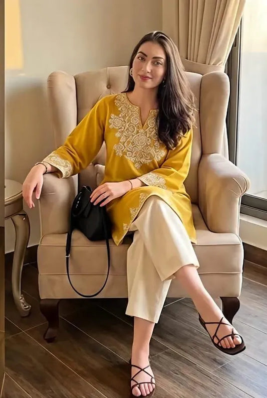 Stylish Havy Embroidery Kurti With Pant Set