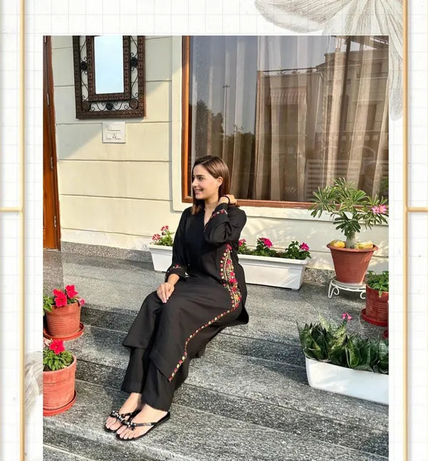 Stylish  Embroidered Kurti With Pant And Dupatta Set