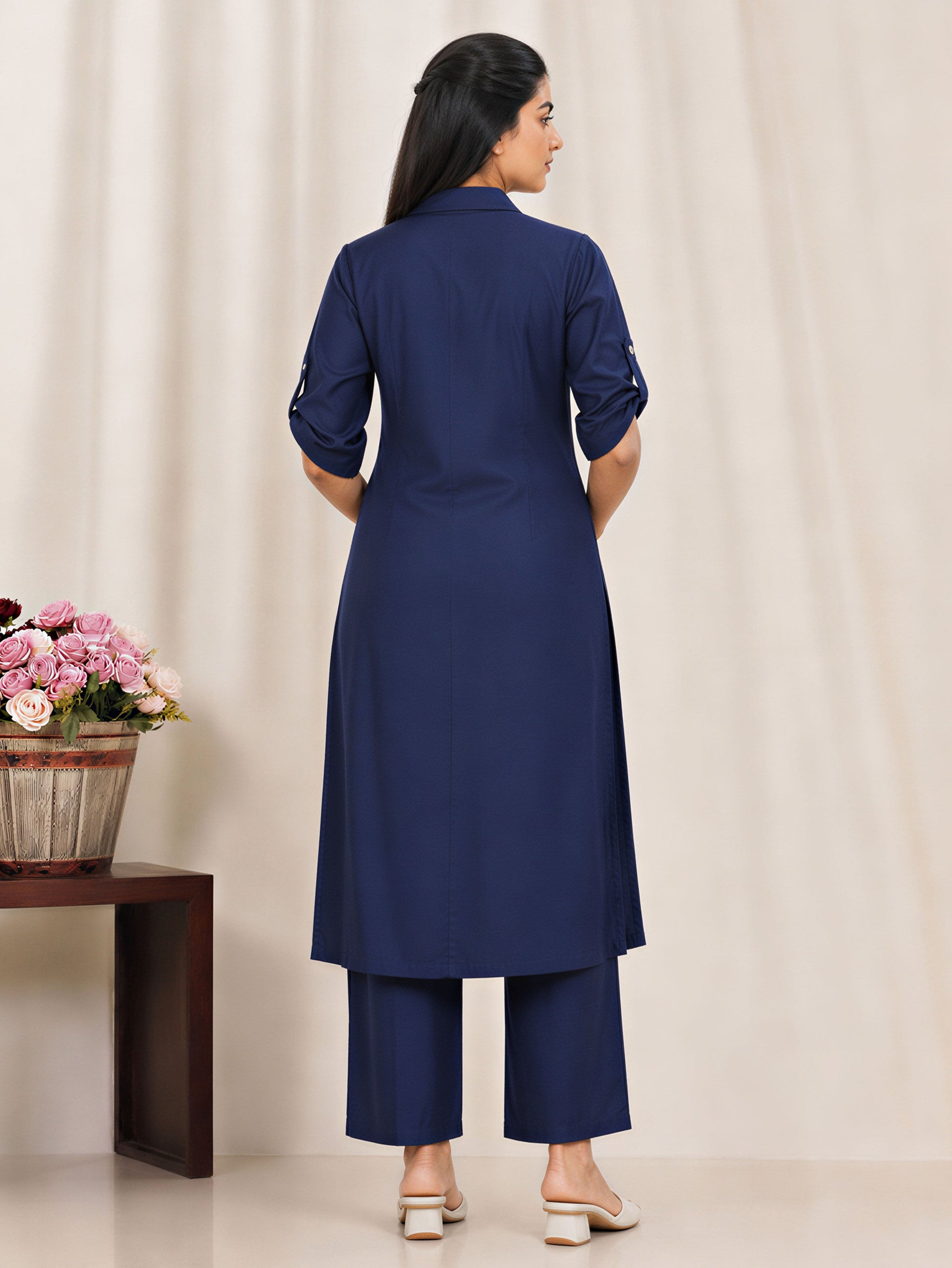 Chanderi Solid A-line Blue Kurta From Aramya 3
