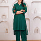 Embroidered Slub cotton Solid Straight Emerald Green Kurta From Aramya 0