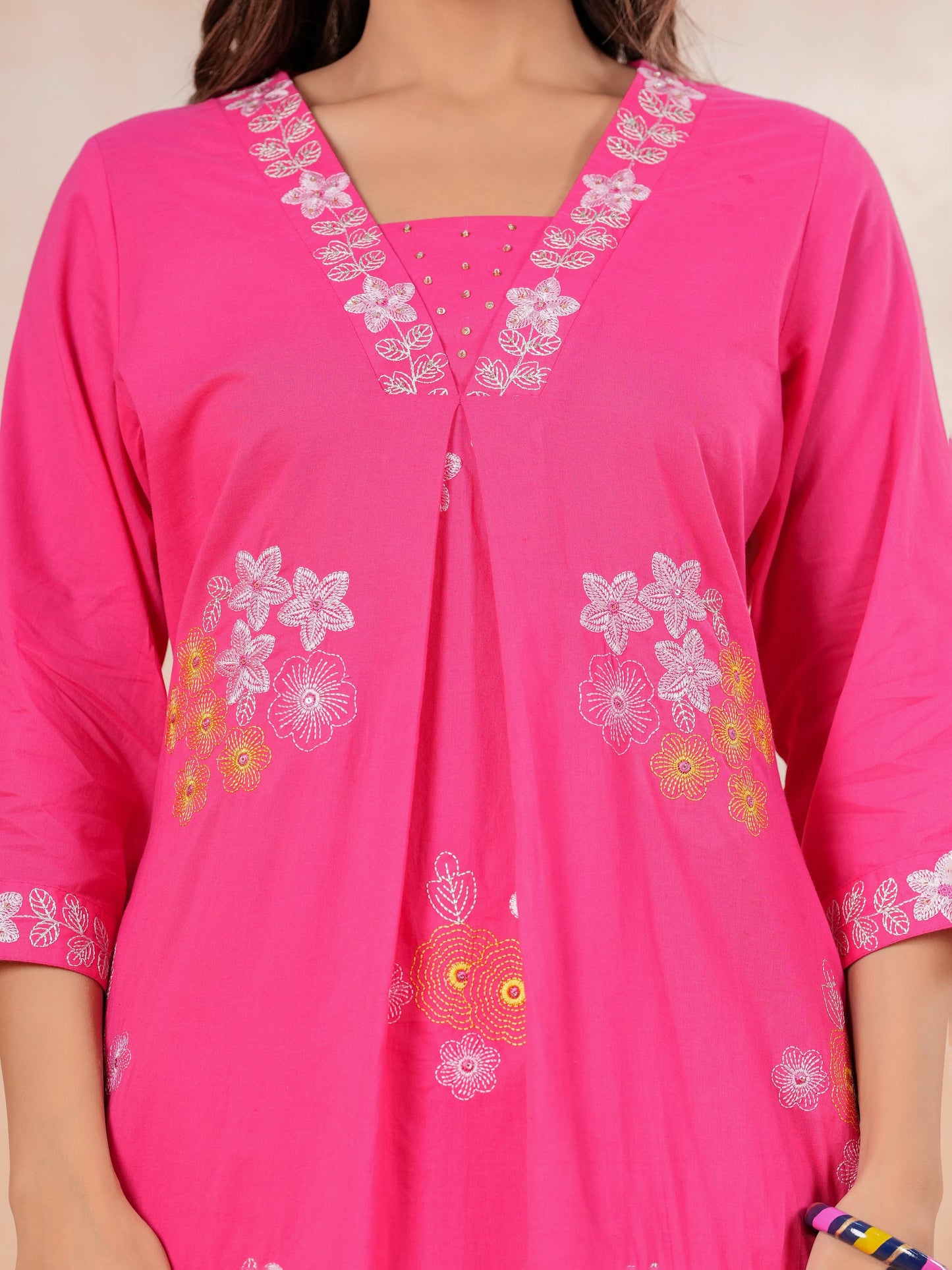 Embroidered Soft Cotton Solid A-line Pink Kurta From Aramya 1