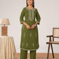 Embroidered Soft cotton Solid Straight Green Kurta From Aramya 0