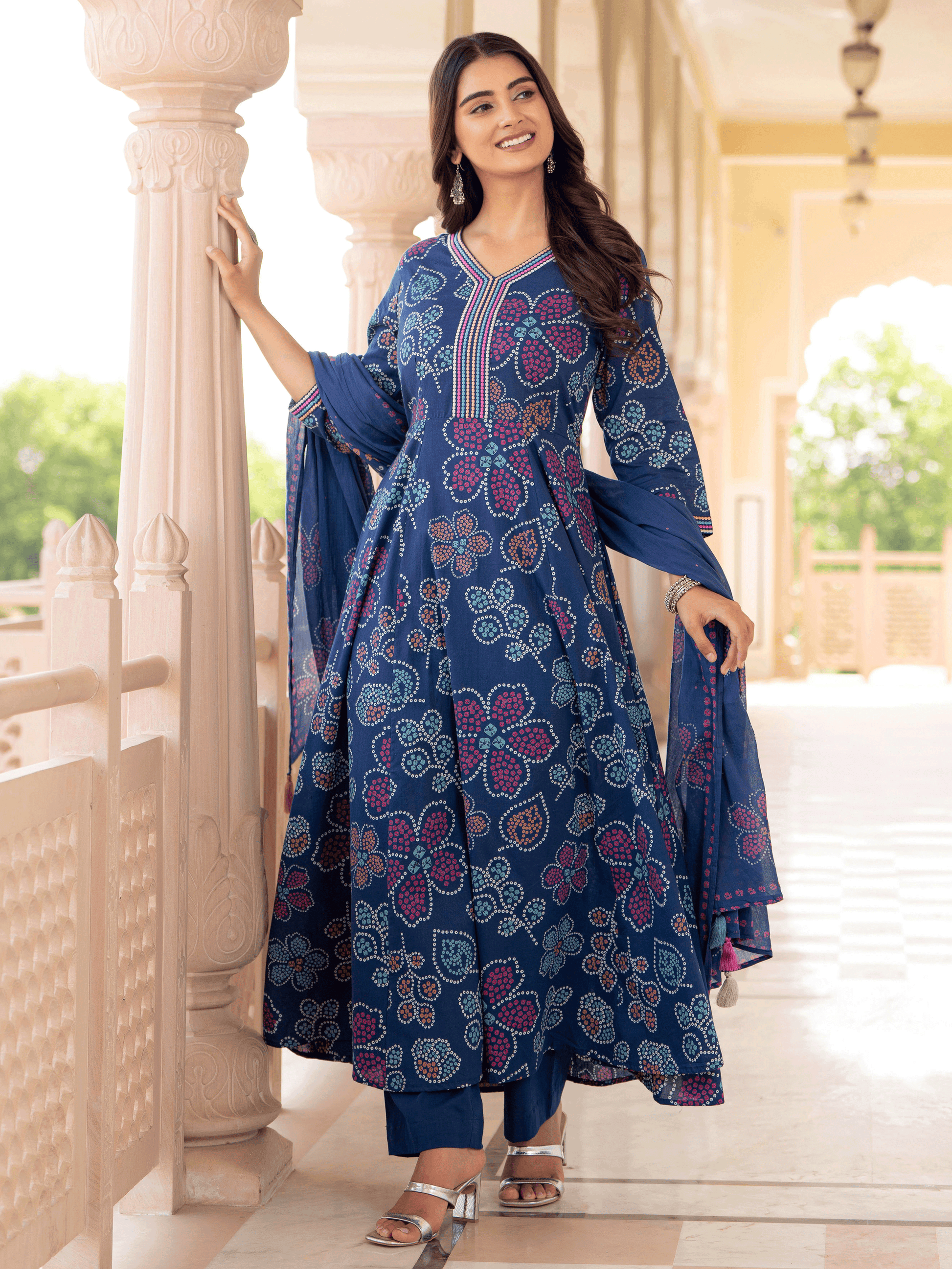 Embroidered Soft Cotton Floral Anarkali Blue Kurta From Aramya 10