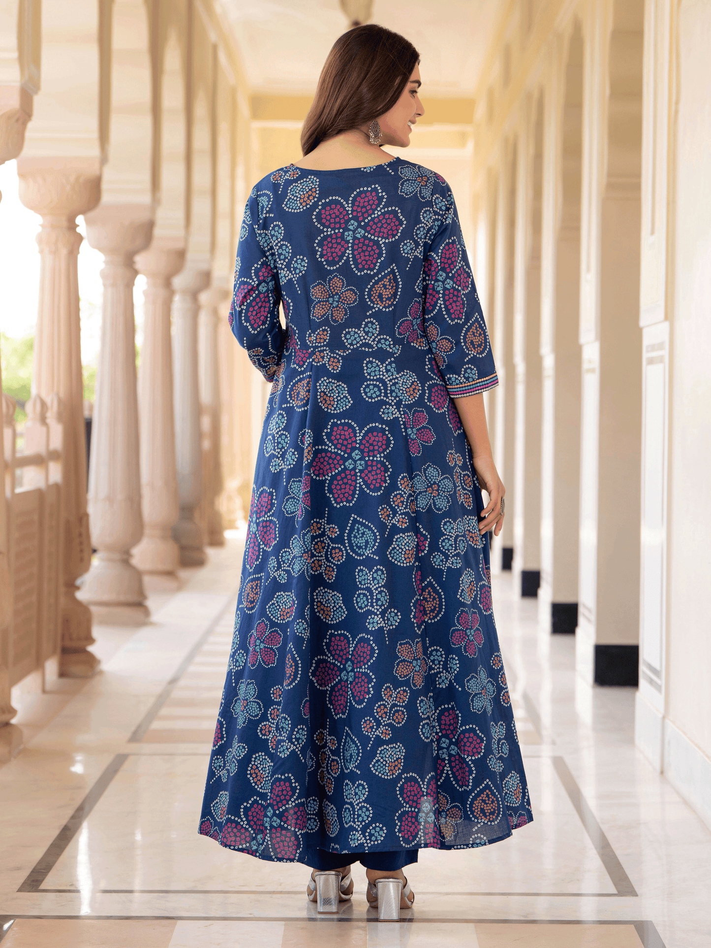 Embroidered Soft Cotton Floral Anarkali Blue Kurta From Aramya 5