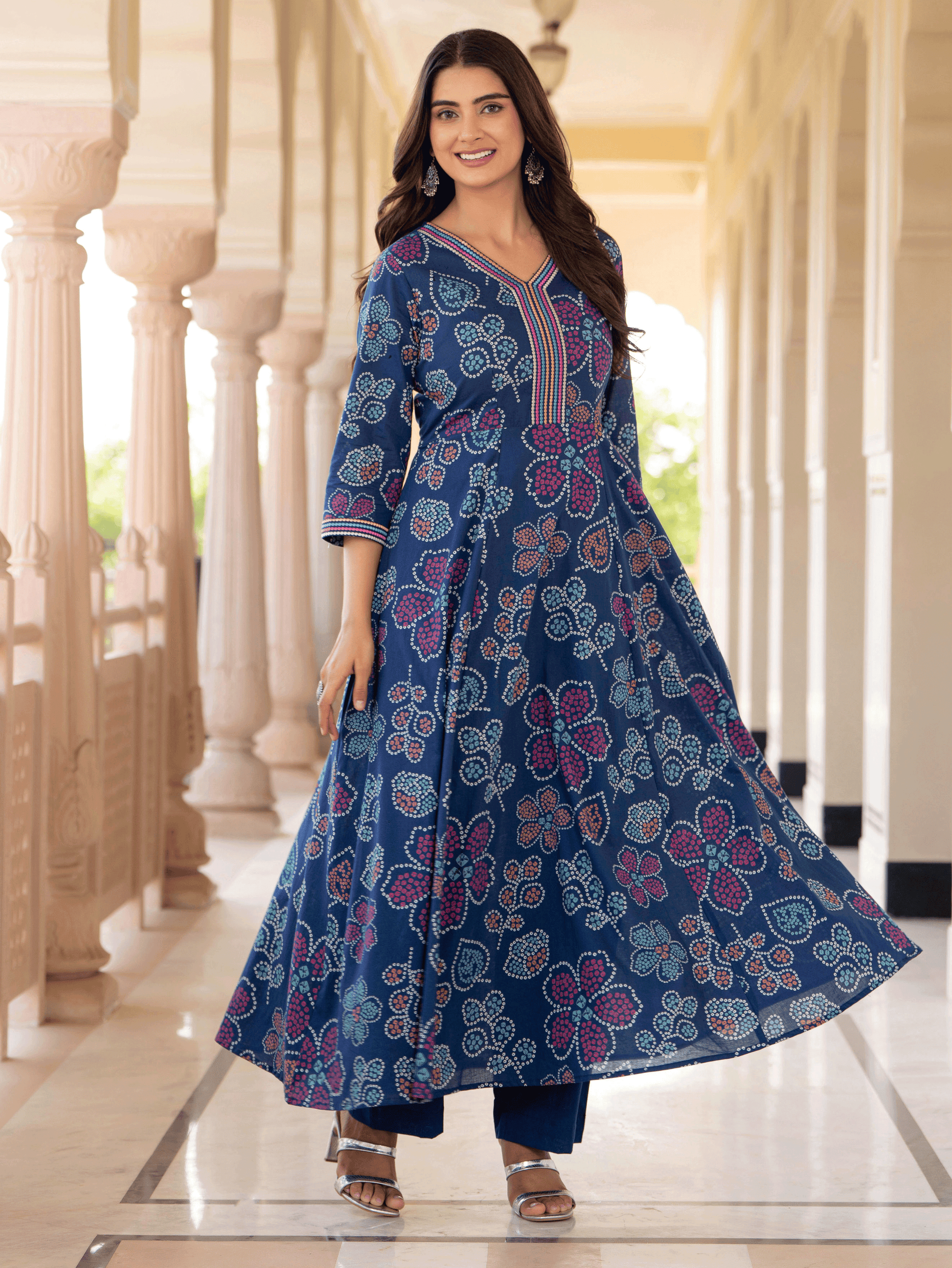 Embroidered Soft Cotton Floral Anarkali Blue Kurta From Aramya 7