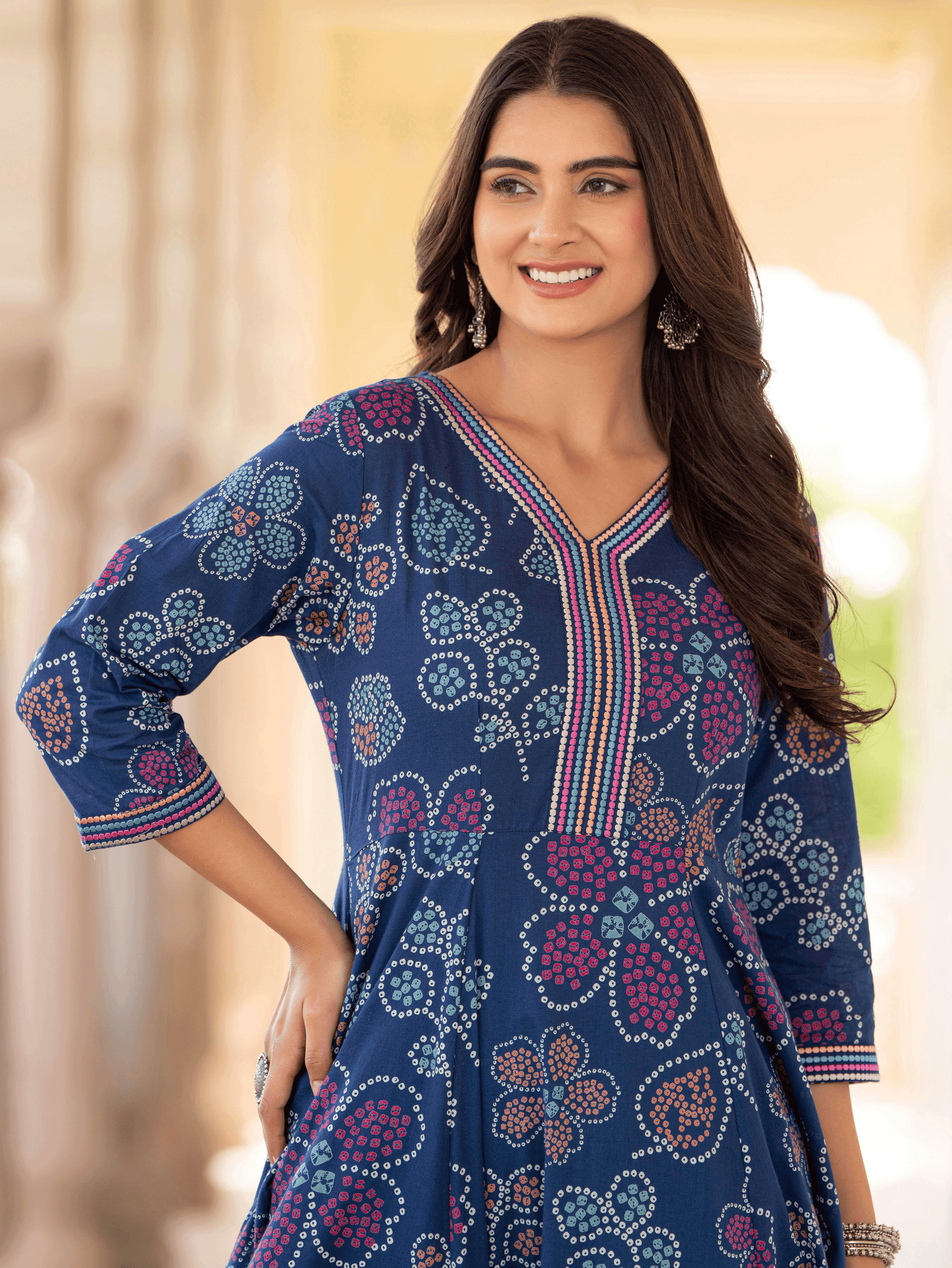 Embroidered Soft Cotton Floral Anarkali Blue Kurta From Aramya 9
