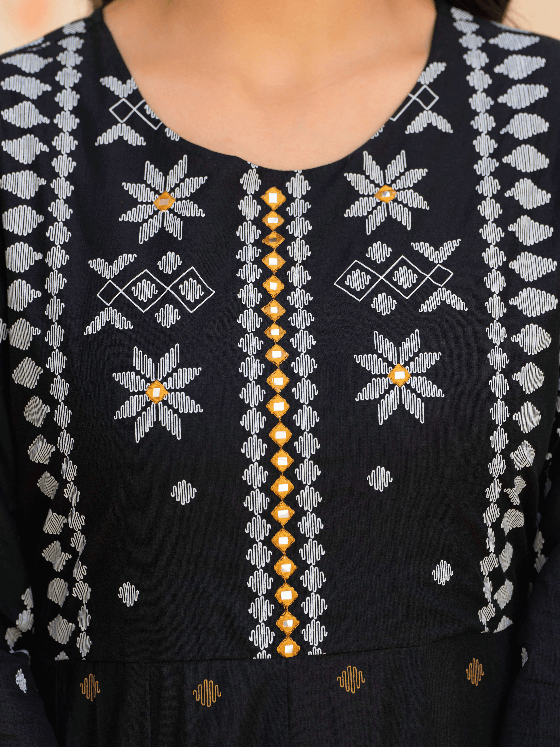 Embroidered Soft Cotton Geometric Anarkali Black Kurta From Aramya 2