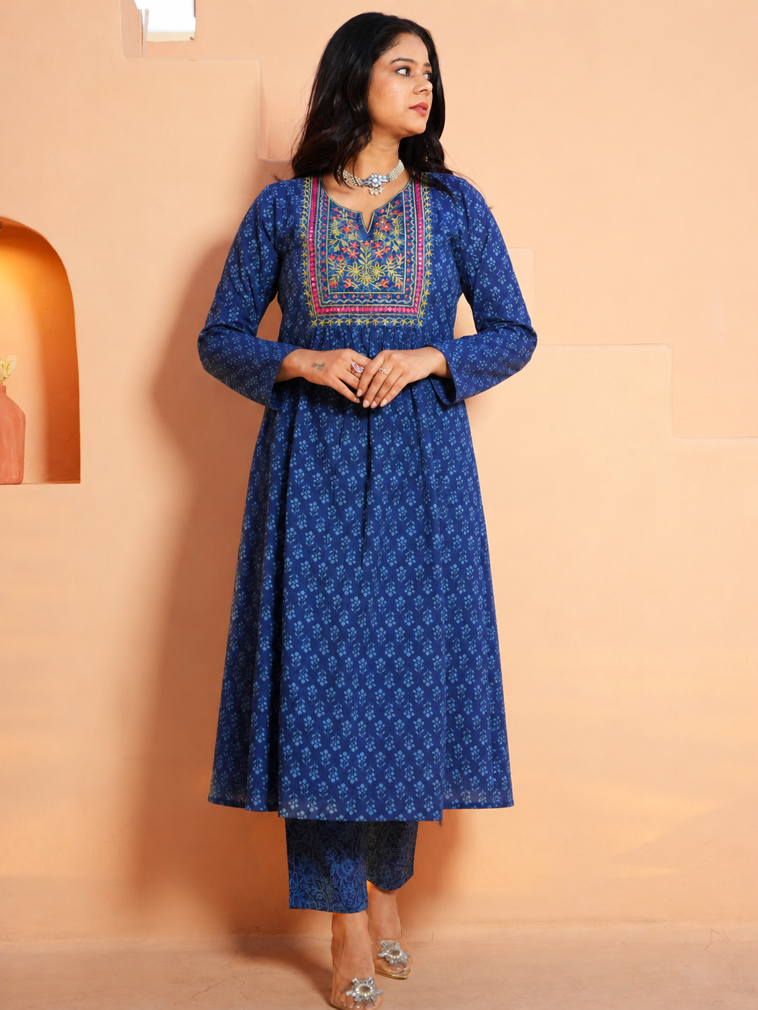 Embroidered Soft Cotton Butti Panelled Blue From Aramya 1