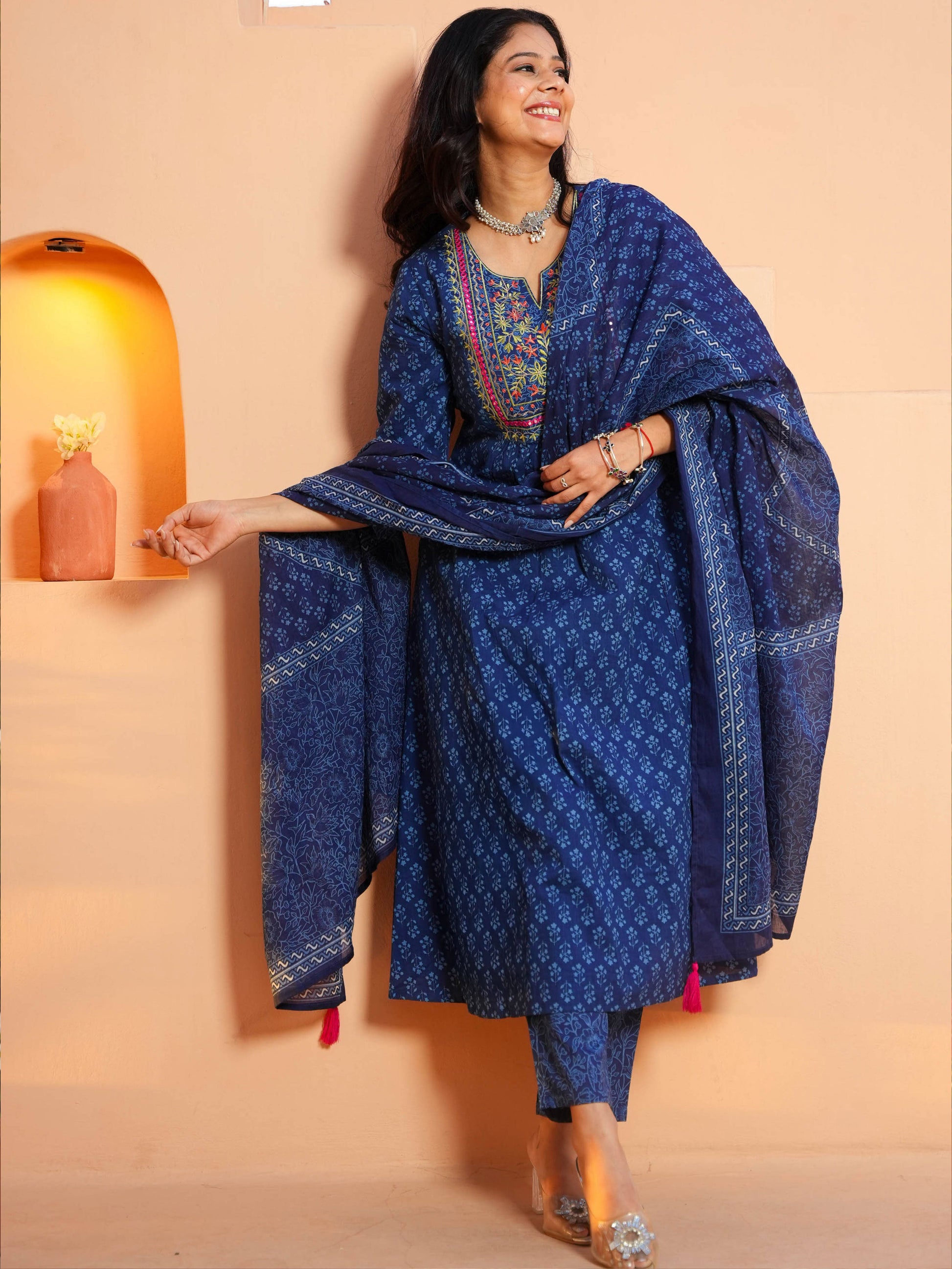 Embroidered Soft Cotton Butti Panelled Blue From Aramya 0