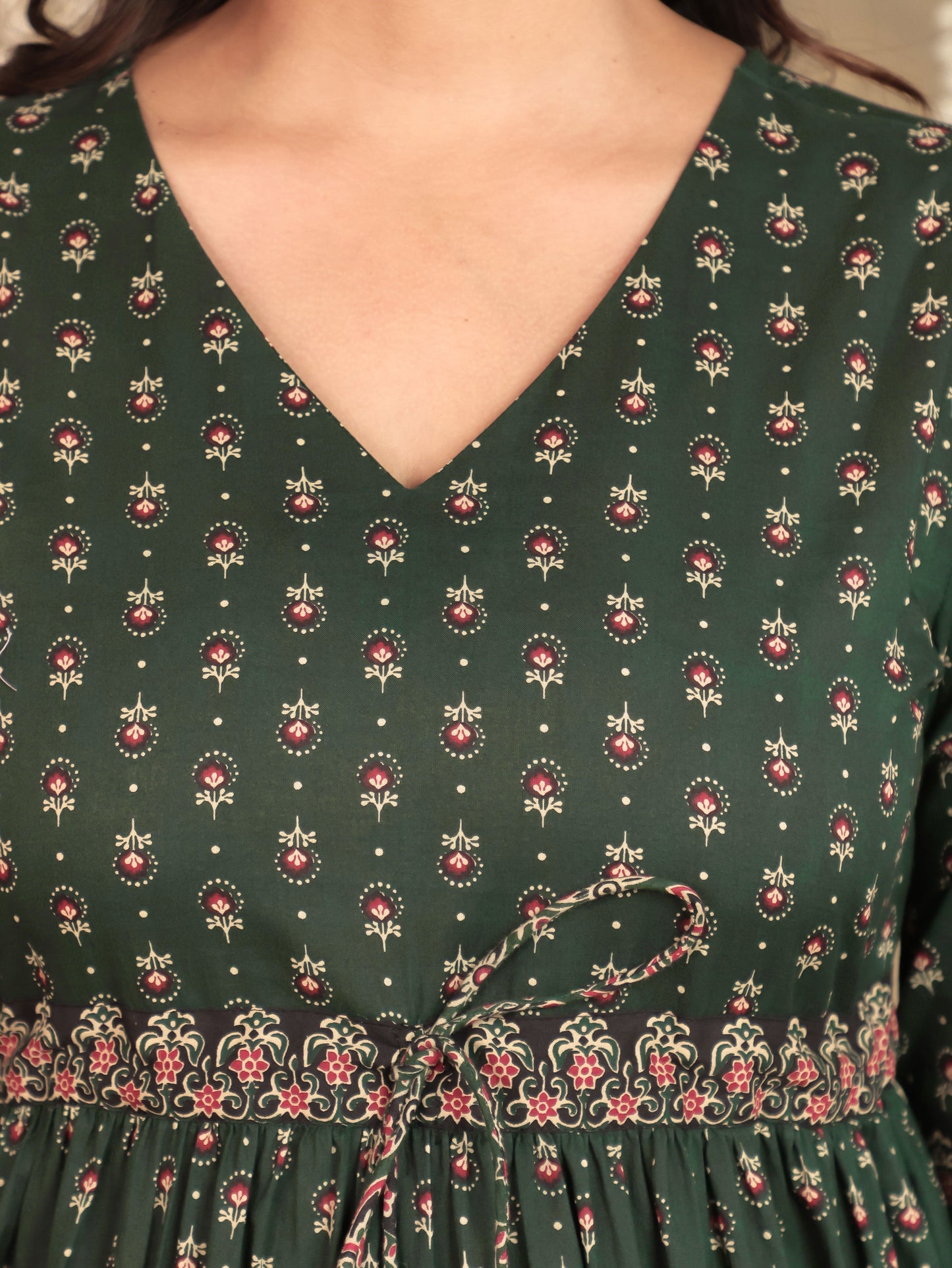 Soft Cotton Block Print A-line Green Dress From Aramya 1