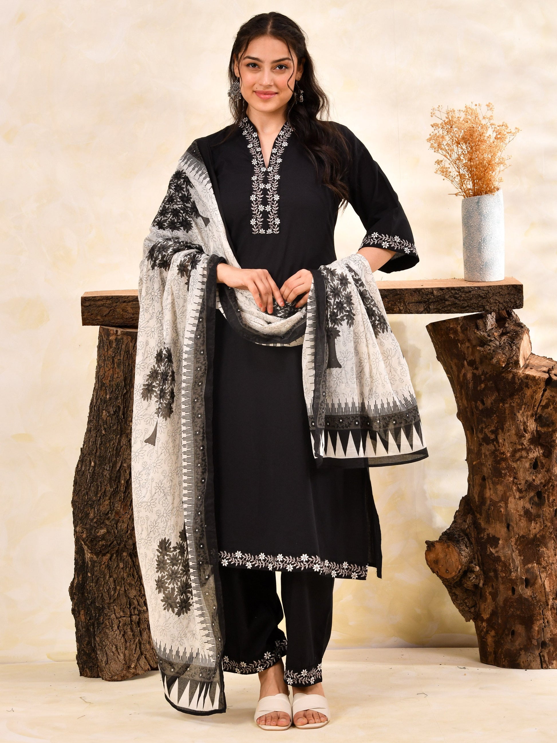 Embroidered Soft Cotton Solid A-line Black Kurta From Aramya 0