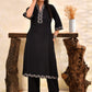 Embroidered Soft Cotton Solid A-line Black Kurta From Aramya 2