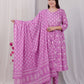 Embroidered Soft Cotton Floral Flared Pink Kurta From Aramya 1