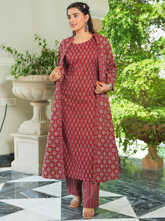 Soft Cotton Butti Straight Maroon Kurta From Aramya 0